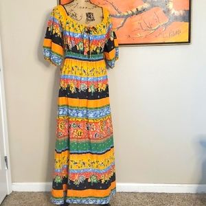 Vintage 1970s Gillies Colorful Maxi Boho D…